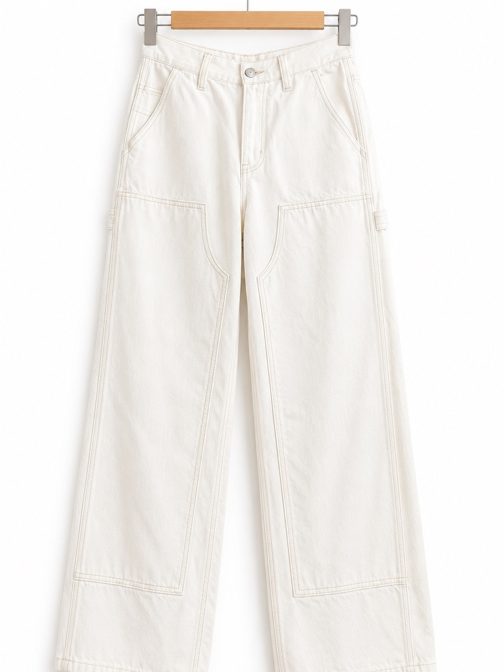 Abercrombie & Fitch Curve Love Slouchy White Wide Leg Carpenter Jeans 25